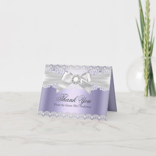 Lace & Bow Purple Bridal Shower Thank You Invitations