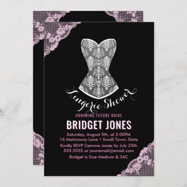 Lace Corset Lingerie Shower Bridal Party Pink Invitations