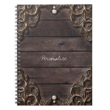 Lace & Dark Wood Rustic Vintage Western Elegant Notebook