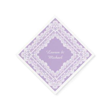 Lace Frame Lavender Orchid Wedding Paper Napkins