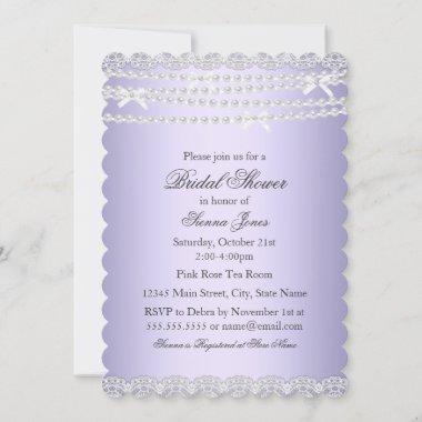 Lace & Pearl Purple Bridal Shower Invitations
