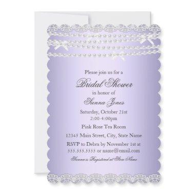 Lace & Pearl Purple Bridal Shower Invitations