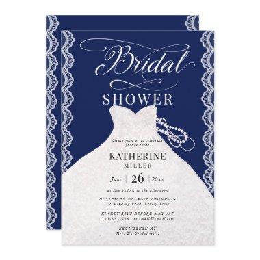 Lace Pearls Bridal Dress Navy Blue