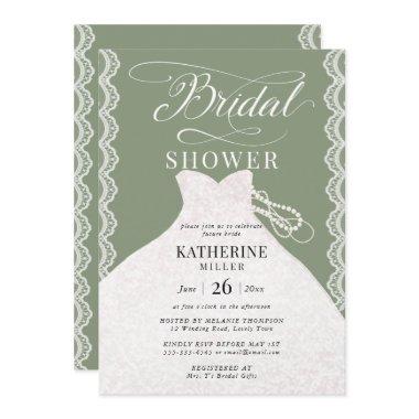 Lace Pearls Bridal Dress Sage Green