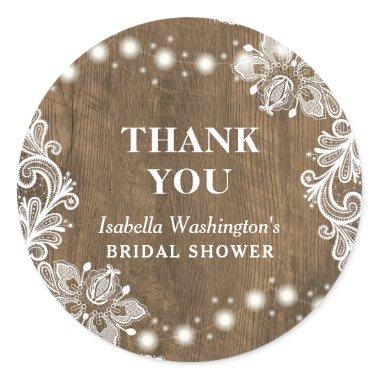 Lace String Light Rustic Bridal Shower Thank You Classic Round Sticker