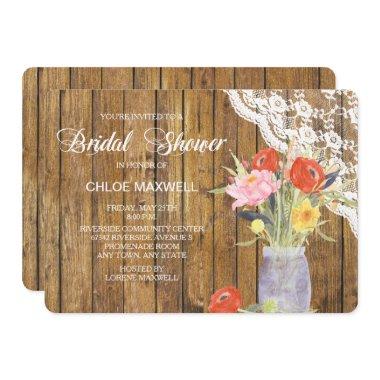 Lace Wood Mason Jar Floral  Invite
