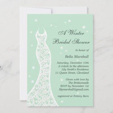 Lacy Mint Winter Bridal Shower Invitations
