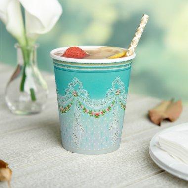 Lacy Swags Bow Knots Rose Garlands Floral Wedding Paper Cups