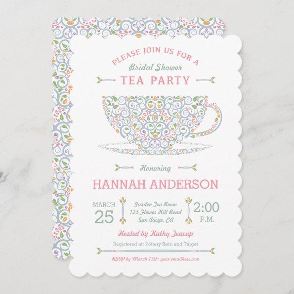 Lacy Teacup Bridal Shower Tea Party Invitations II