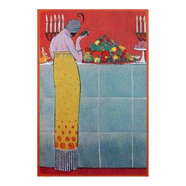 LADY AND FRUITS TABLE SET ART DECO BEAUTY FASHION POSTER