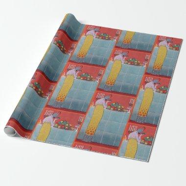 LADY AND FRUITS TABLE SET ART DECO BEAUTY FASHION WRAPPING PAPER