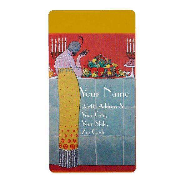 LADY AND FRUITS TABLE SET ART DECO WEDDING PLANNER LABEL