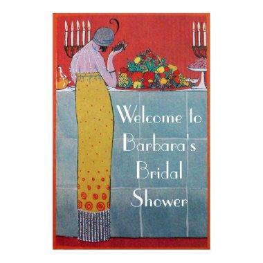 LADY AND FRUITS TABLE SET ART DECO WEDDING SHOWER POSTER