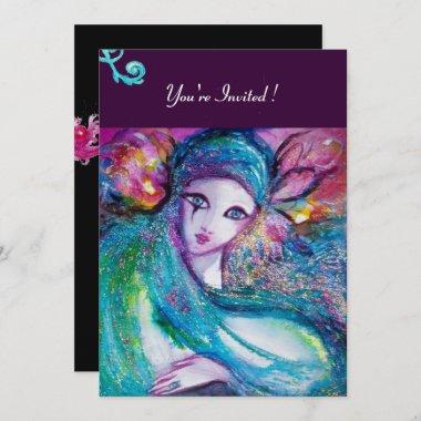 LADY BLUE MASK Masquerade Party,Pink Teal Black Invitations