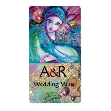 LADY BLUE MASK MONOGRAM Wedding Wine Label