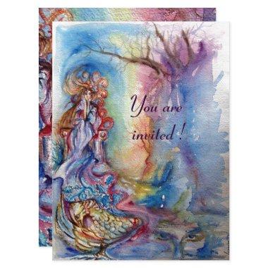 LADY OF LAKE , vibrant blue pink Invitations