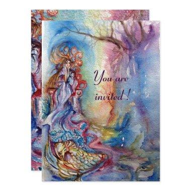 LADY OF LAKE , vibrant blue pink metallic silver Invitations