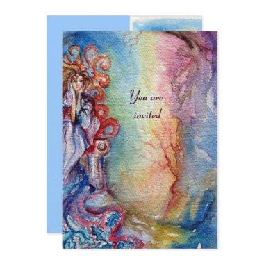 LADY OF LAKE , vibrant bright blue pink blue Invitations