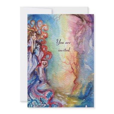 LADY OF LAKE , vibrant bright blue pink blue Invitations