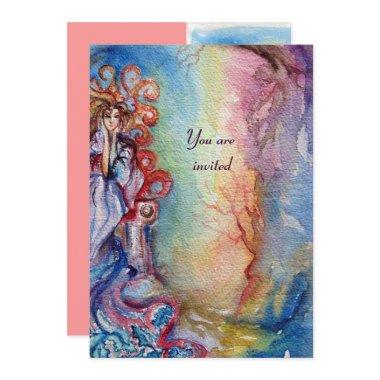 LADY OF LAKE , vibrant bright blue pink Invitations