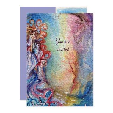 LADY OF LAKE , vibrant bright blue pink violet Invitations