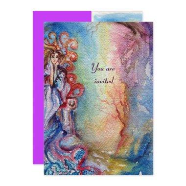 LADY OF LAKE , vibrant bright blue pink violet Invitations