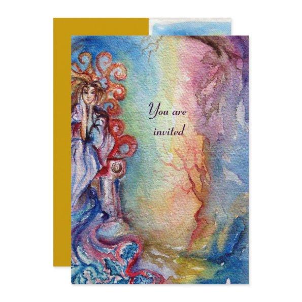 LADY OF LAKE , vibrant bright blue pink yellow