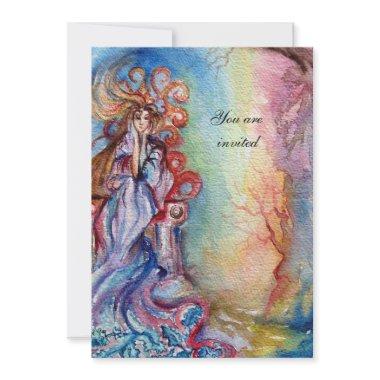 LADY OF LAKE , vibrant bright blue pink yellow