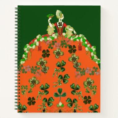 LADY ORANGE AND SHAMROCKS St. Patricks Day Green Notebook