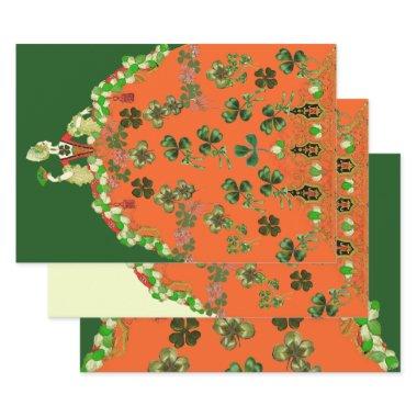 LADY ORANGE AND SHAMROCKS St. Patricks Day Green Wrapping Paper Sheets