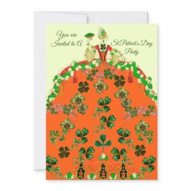 LADY ORANGE AND SHAMROCKS St. Patricks Day Party Holiday Invitations