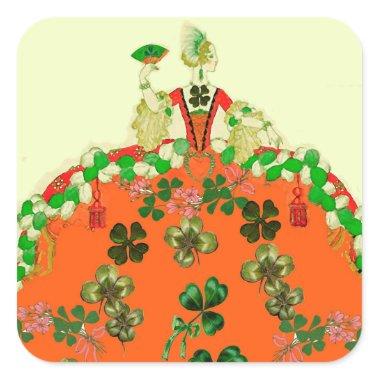 LADY ORANGE AND SHAMROCKS St. Patricks Day Party Square Sticker