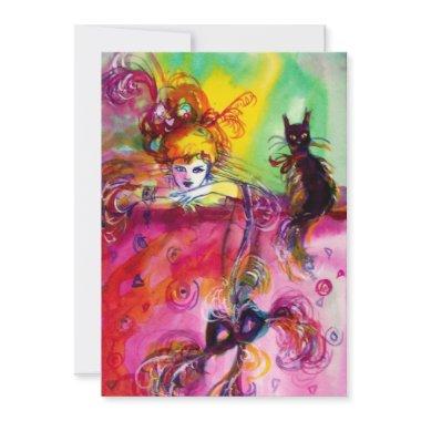 LADY WITH BLACK CAT /Mardi Gras Masquerade Party Invitations