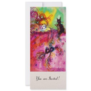 LADY WITH BLACK CAT /Mardi Gras Masquerade Party Invitations