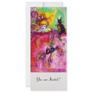 LADY WITH BLACK CAT /Mardi Gras Masquerade Party Invitations