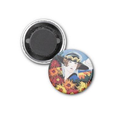 Lady with Chrysanthemum Flowers Magnet