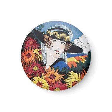 Lady with Chrysanthemum Flowers Magnet