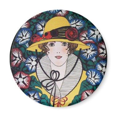 Lady with Chrysanthemum Flowers Magnet