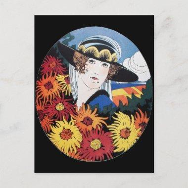 Lady with Chrysanthemum Flowers PostInvitations