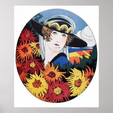 Lady with Chrysanthemum Flowers Poster
