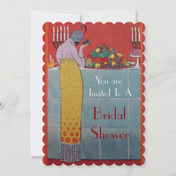 LADY WITH FRUITS AND TABLE SET DECO BRIDAL SHOWER Invitations