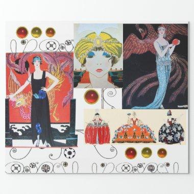 LADY WITH PHOENIX ,ART DECO BEAUTY FASHION COSTUME WRAPPING PAPER