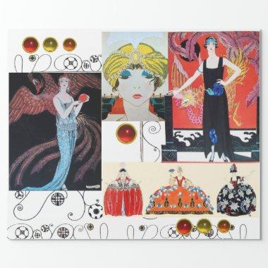 LADY WITH PHOENIX ,ART DECO BEAUTY FASHION COSTUME WRAPPING PAPER