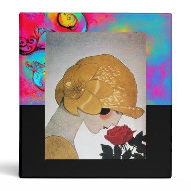 LADY WITH RED ROSE 3 RING BINDER
