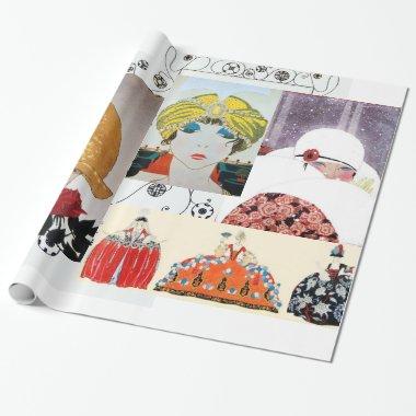 LADY WITH RED ROSE,ART DECO BEAUTY FASHION COSTUME WRAPPING PAPER