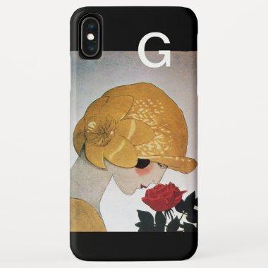LADY WITH RED ROSE ART DECO MONOGRAM iPhone XS MAX CASE