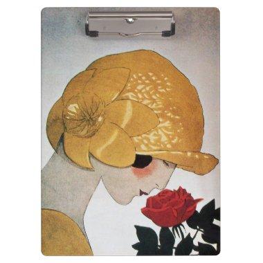 LADY WITH RED ROSE Beauty Fashion Clipboard