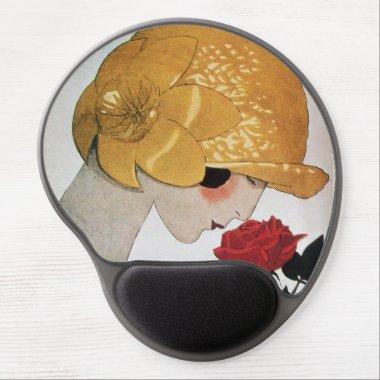 LADY WITH RED ROSE Beauty Fashion Gel Mouse Pad