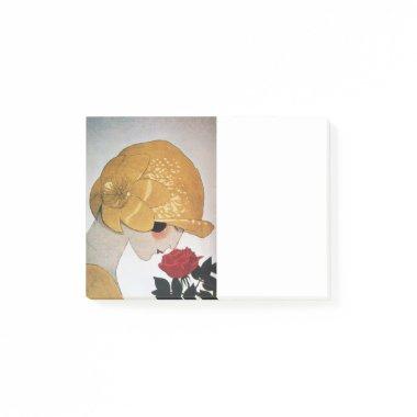 LADY WITH RED ROSE Beauty Fashion Post-it Notes