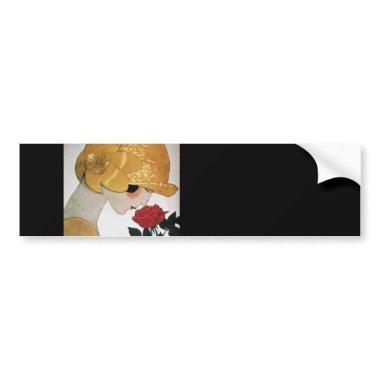 LADY WITH RED ROSE BUMPER STICKER